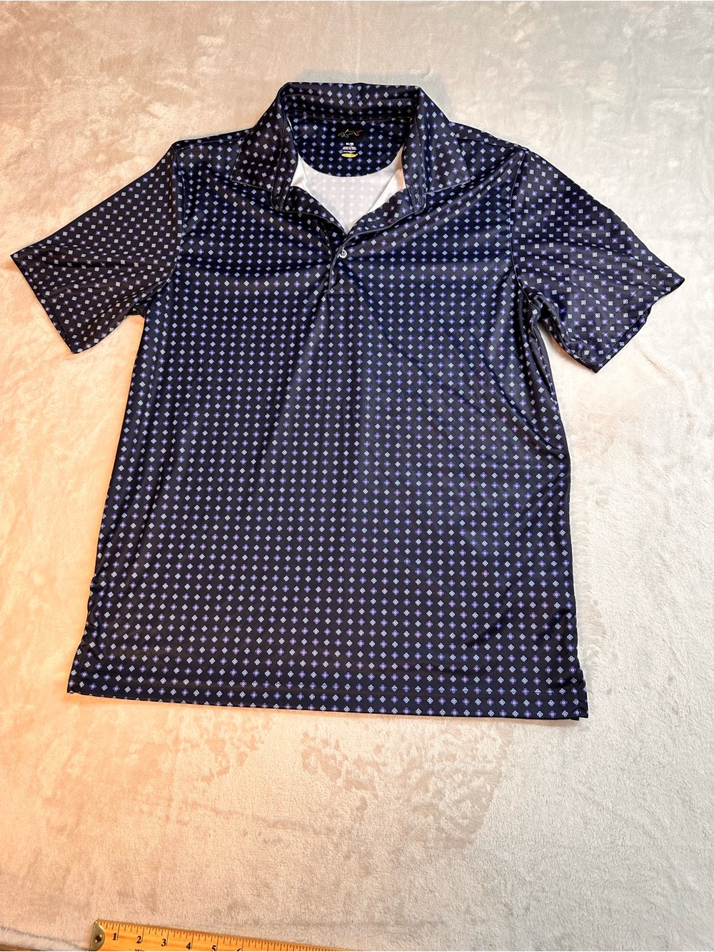 Greg Norman Collection Navy Blue Polo with Micro Dot Pattern